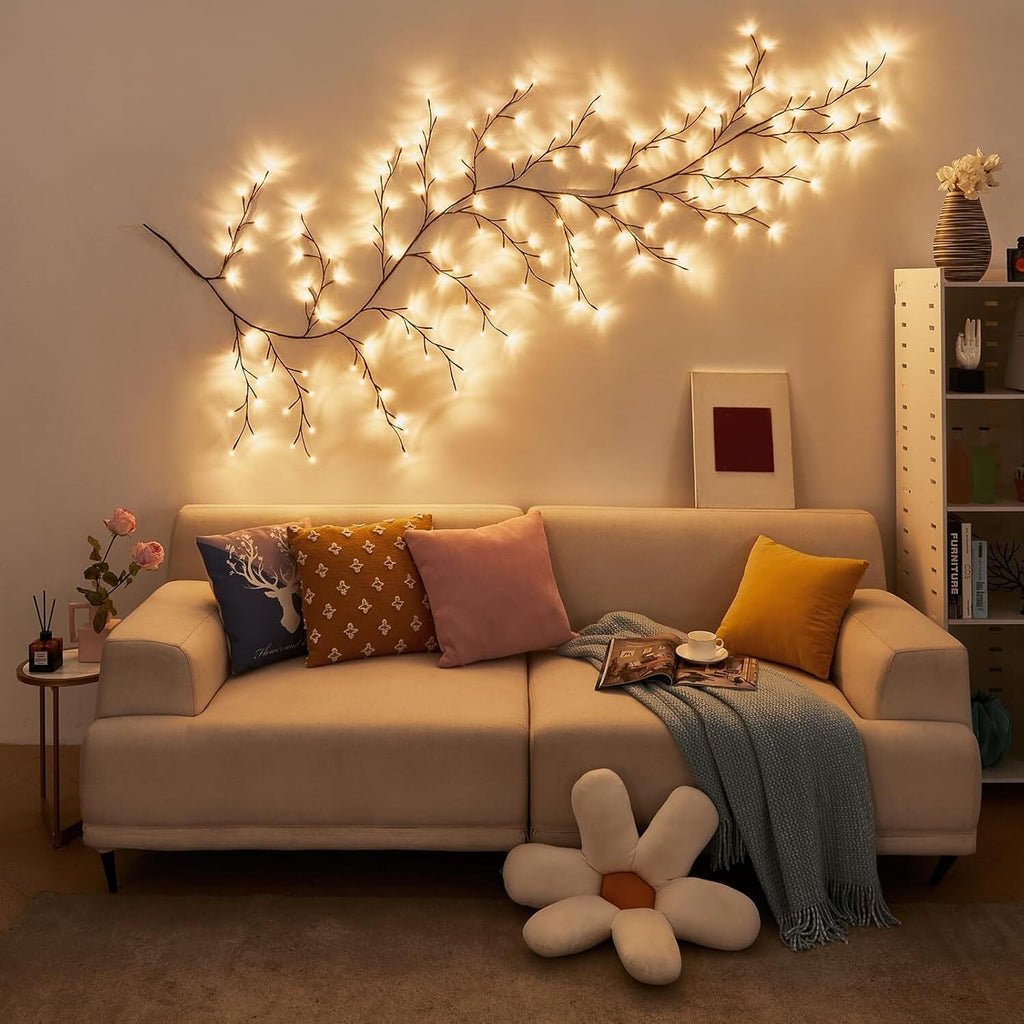 144LED Wall Tree Enchanted Willow Vine Lights Bendable Branch USB Fairy Lighting