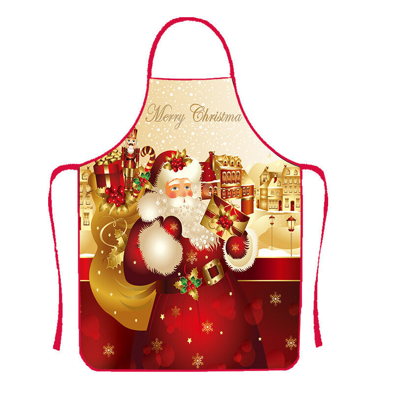 Women Men Christmas Print Apron Kitchen Restaurant Cooking Work Bib Apron Party