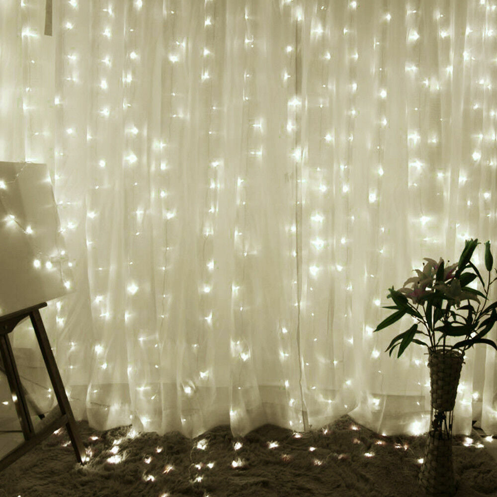 Christmas Curtain Lights Fairy Waterproof Indoor/Outdoor Wedding Plastic Cable