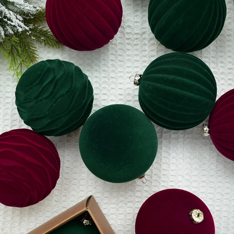 12X Velvet Christmas Balls Xmas Tree Hanging Bauble Ornament Party Decorations