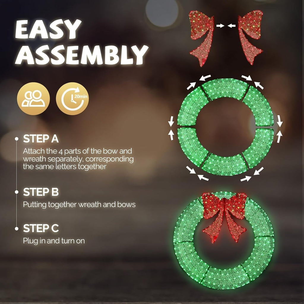 48In Outdoor Lighted Pre-Lit Christmas Wreath for Door Wall Window Holiday Party