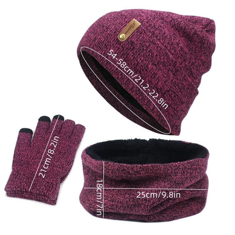 New Winter Warm Fleece Lined Knitted Beanie Hat Scarf Gloves Set for Women Men