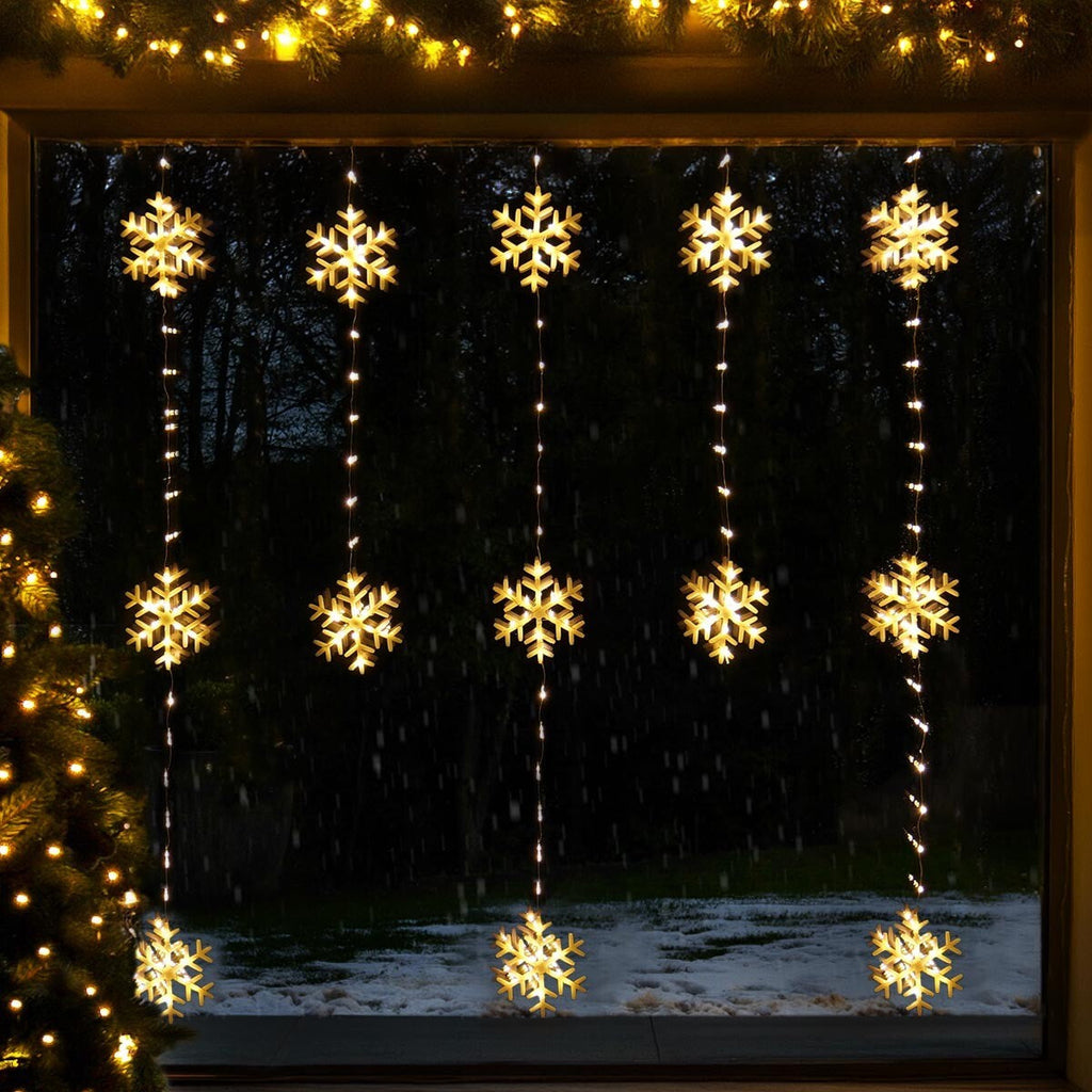 1.2M X 0.9M Christmas Snowflake LED Warm White Plug in Curtain Lights