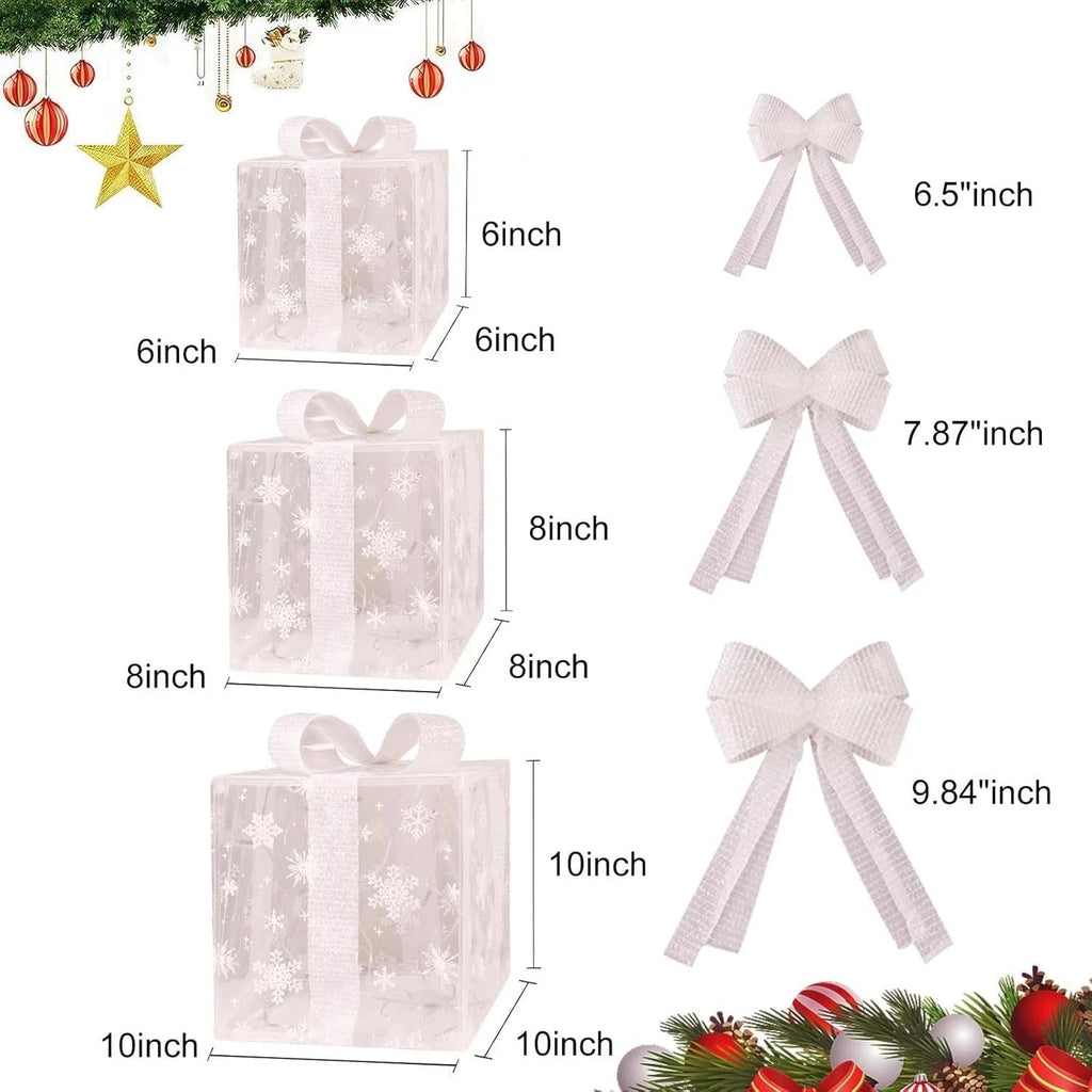 3 Pack Illuminated Christmas Gift Boxes Decoration LED Light up Presents Parcels