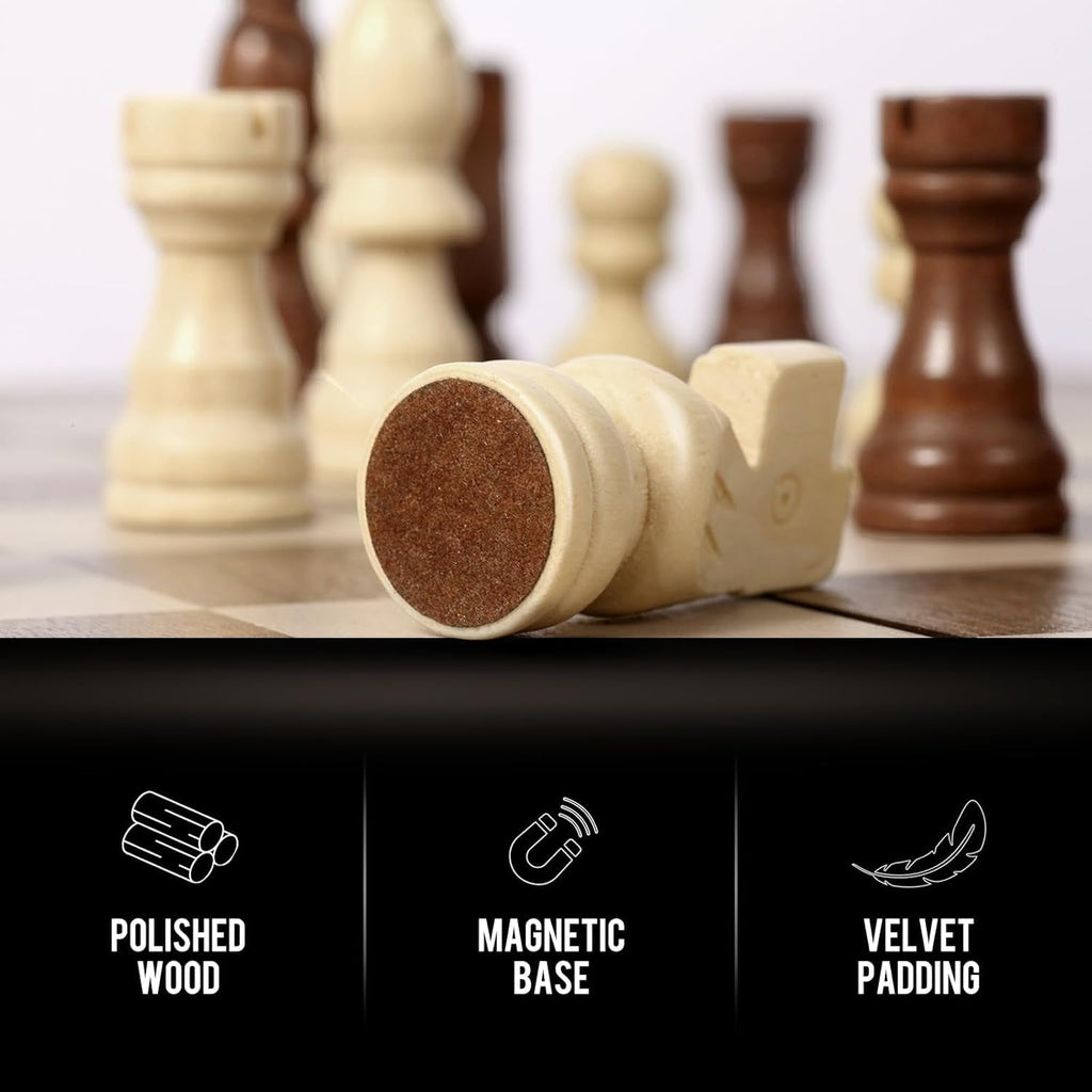Chess Set, 15'' Magnetic Wooden Chess Board, Travel Chess Set for Adults & Kids, 2-In-1 Chess and Checkers Board Game