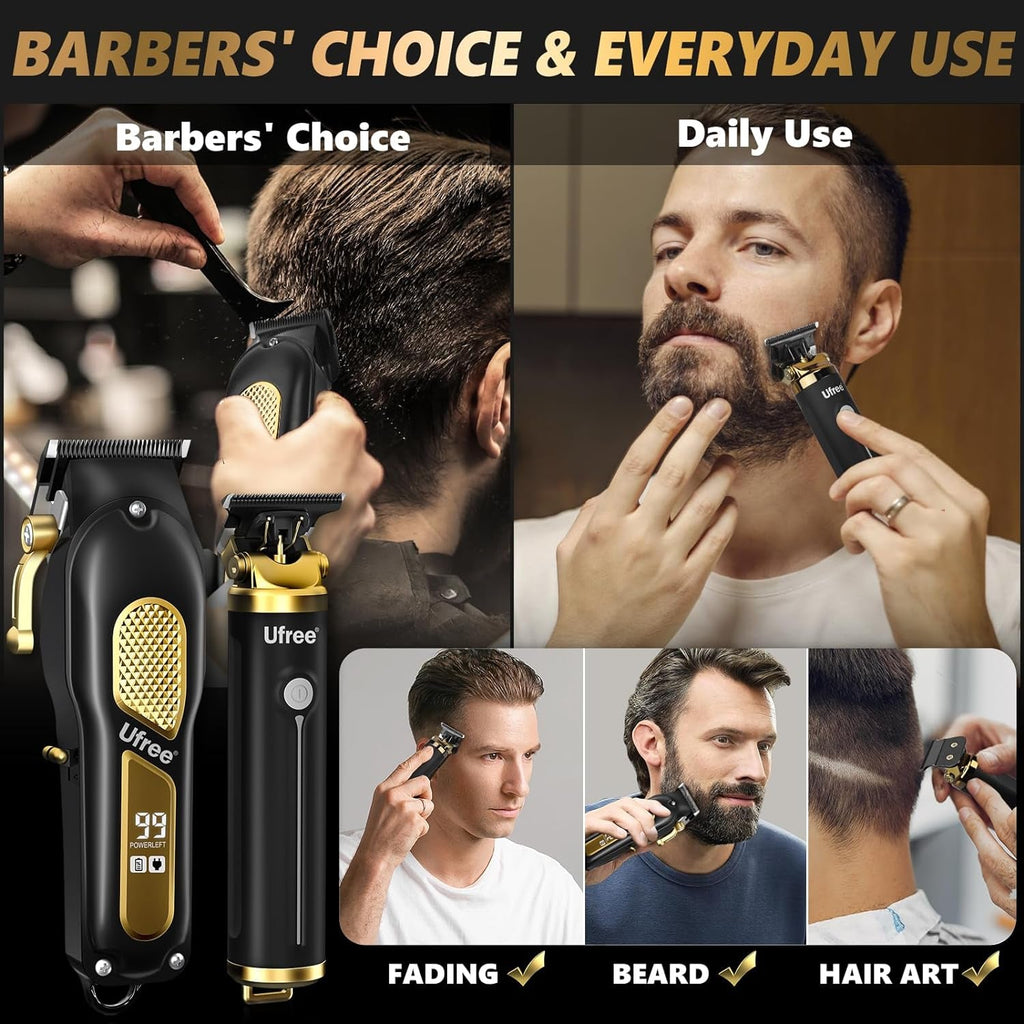 Hair Clippers for Men, Professional Clippers and Trimmers Set, Cordless Clippers for Hair Cutting, Beard Trimmer, Barber Clippers, Rechargeable Electric Shaver, Gifts for Men, Black Gold