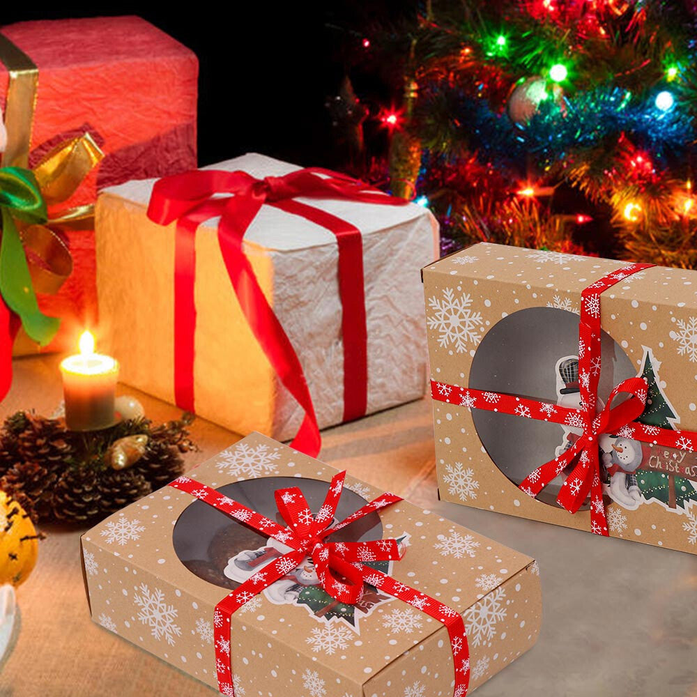12PC Christmas Cookie Gift Box Kraft Paper Candy Gift Boxes Xmas Party Packaging