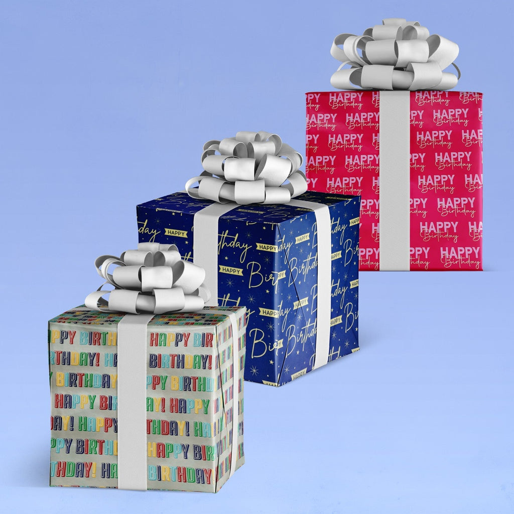 Pack of 4 X 3M Happy Birthday Gift Wrapping Paper Roll - Assorted Designs