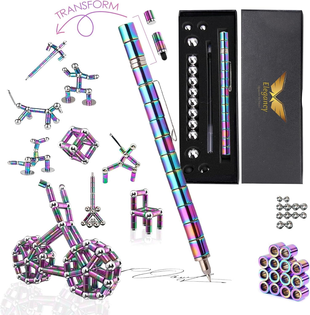 Elegancy Fidget Pen Magnetic Balls | Magnetic Pen Fidget Toys for Kids Gifts for Men | Boys Toys Fidgets Gifts for Teenage Girl Gifts (Rainbow)