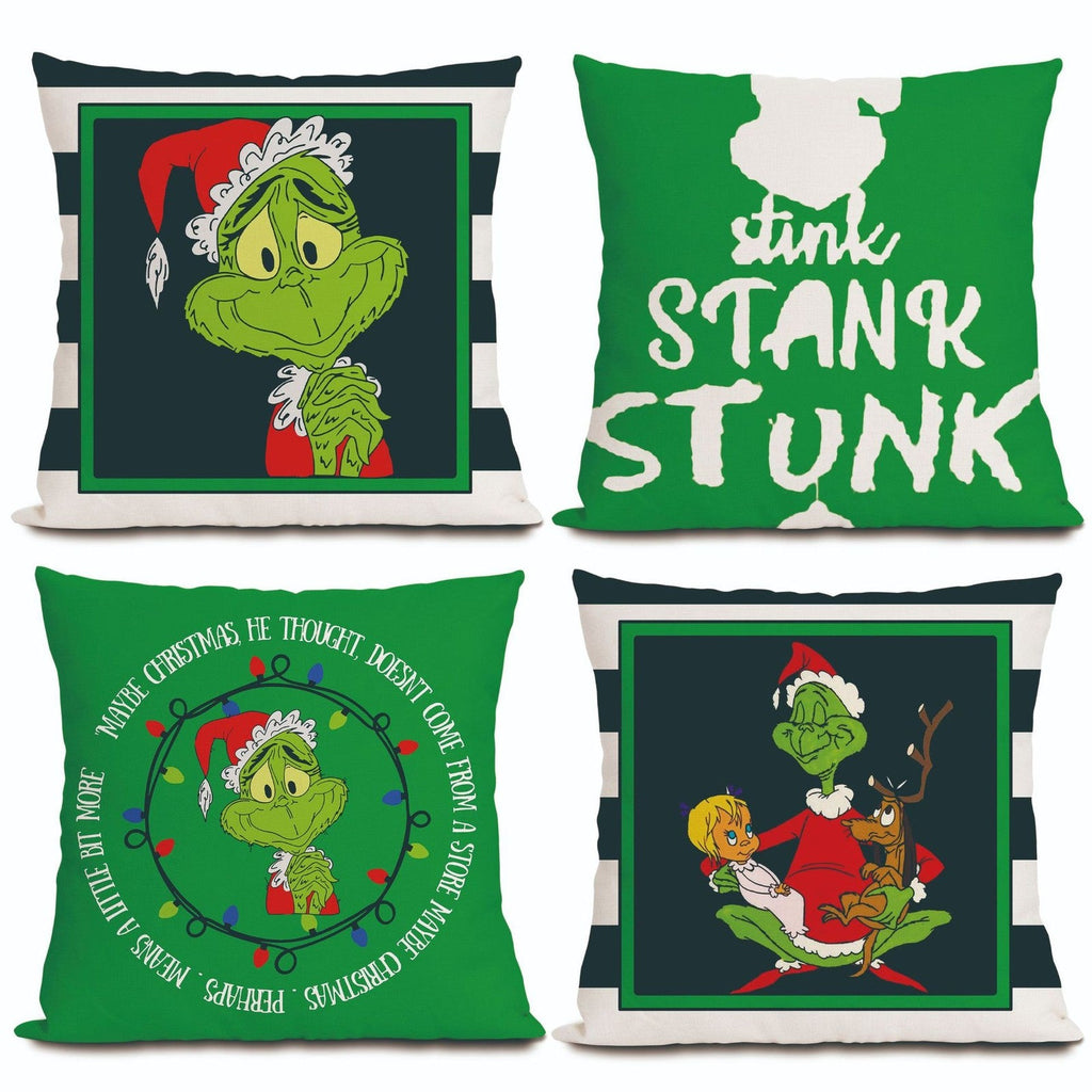 4Pcs Christmas Grinch Cushion Cover Pillow Case Xmas Sofa Pillowcase Decor~