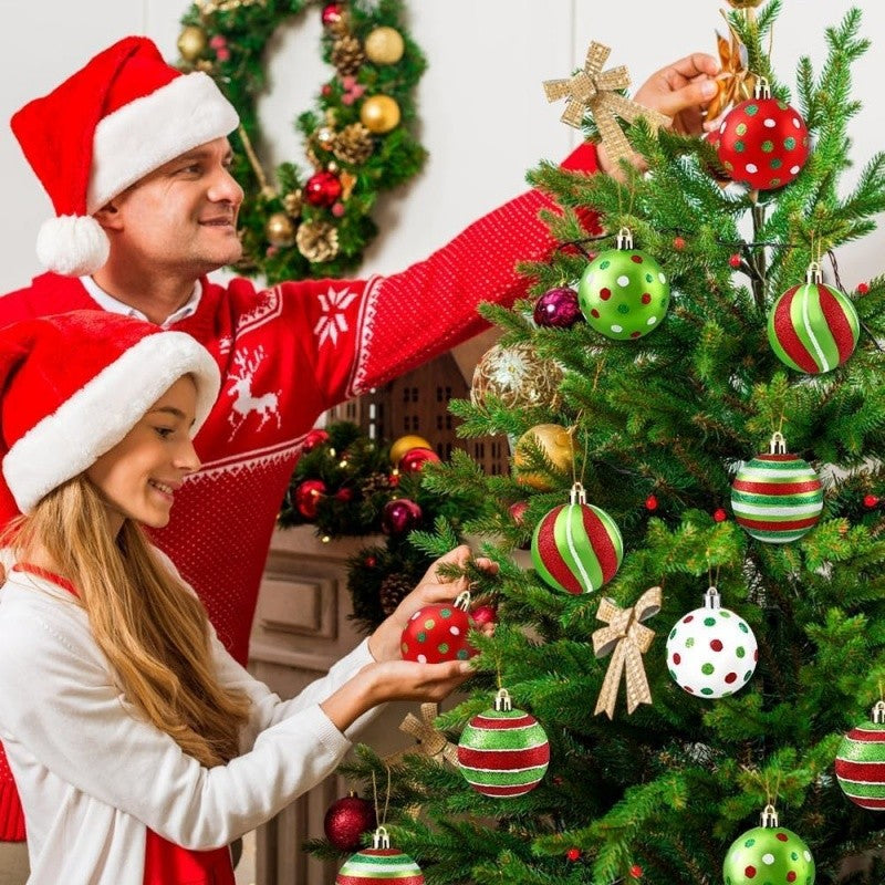 12Pcs Christmas Ball Ornaments for Tree, Grinch Red and Green Glittering