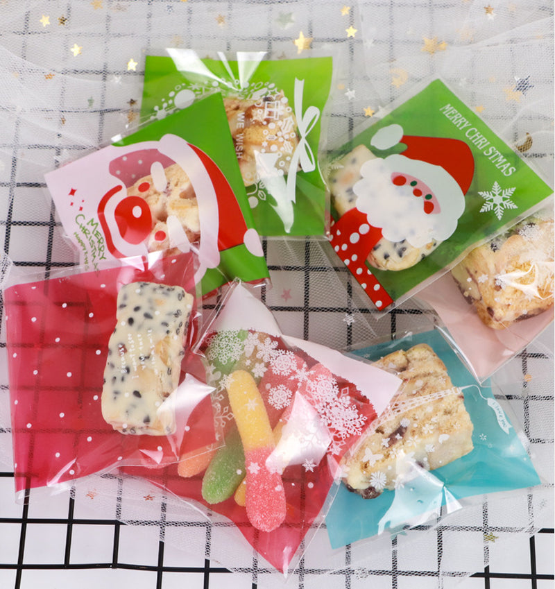 New Christmas 100Pcs Self Adhesive Bag Cookie Candy Gift Packaging Bags 10X10Cm