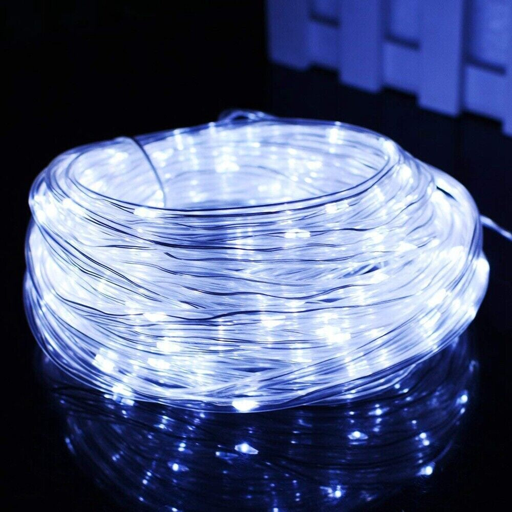 12M 100 LED Solar Rope Tube String Fairy Lights Strip Waterproof Garden Outdoor