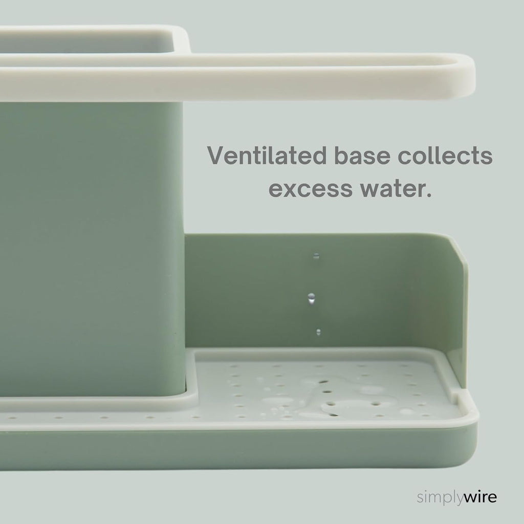 – Sink Tidy/Caddy – Kitchen Sink Organiser – Removable Drip Tray – Non-Slip - Sage Green & White