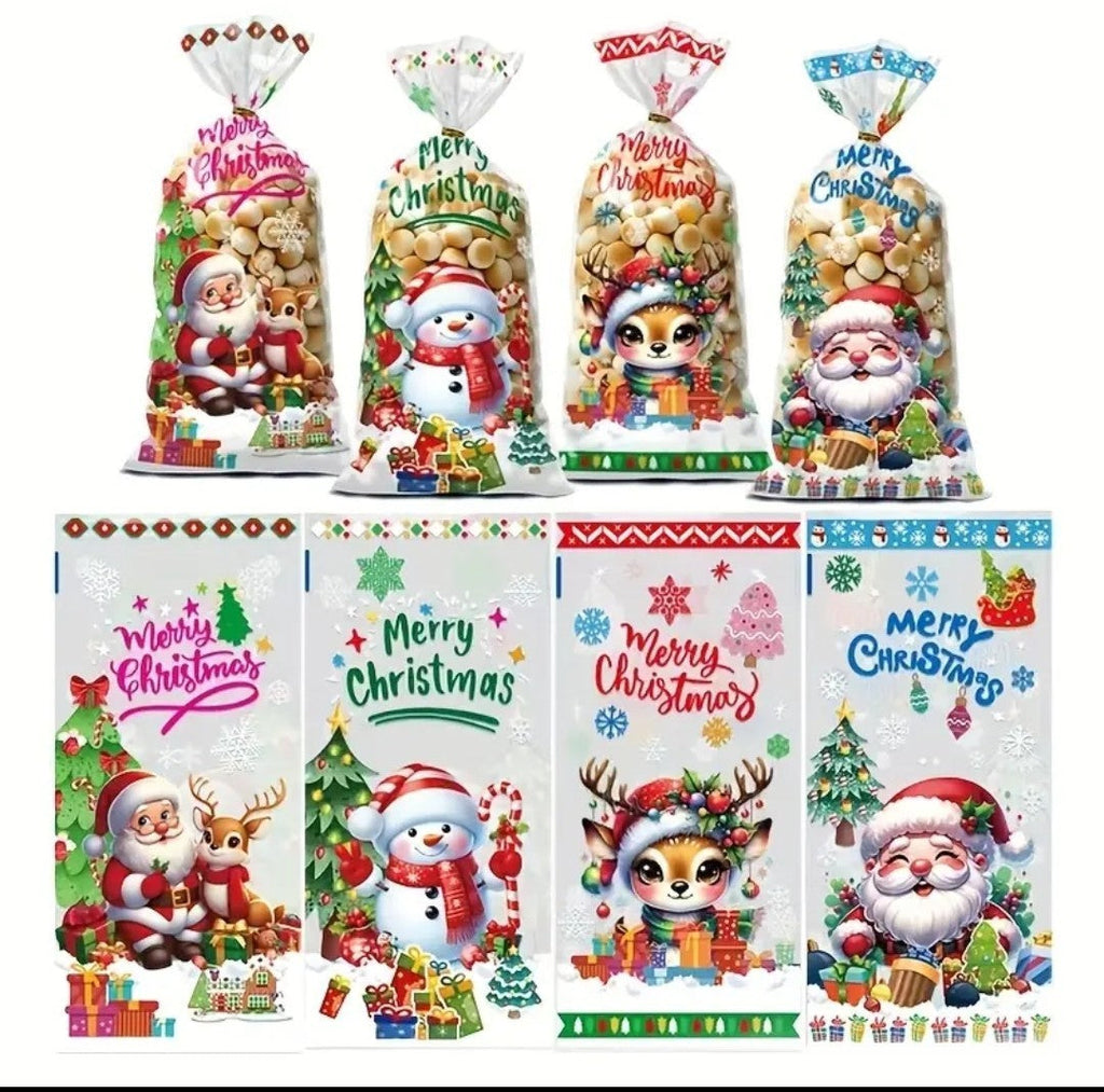 25X Christmas Santa Party Favour Cellophane Candy Biscuit Bag Sweets Treat Goody