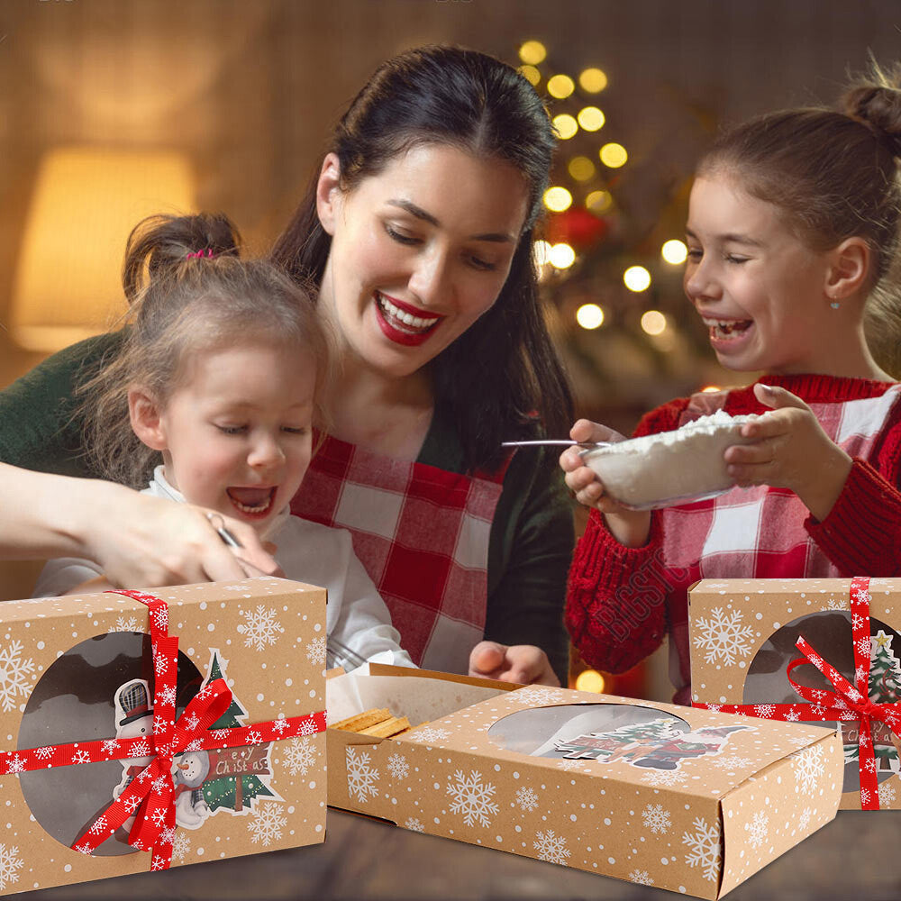12PC Christmas Cookie Gift Box Kraft Paper Candy Gift Boxes Xmas Party Packaging