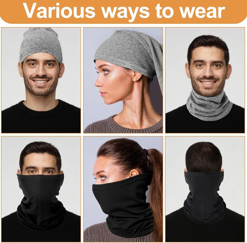 2 Pcs Winter Neck Warmer Snood for Men Women Windproof Neck Gaiter Fleece Bandana Face Covering Mask for Cycling Motorbike Hiking Bike Skiing Running Outdoor Sports Black & Grey