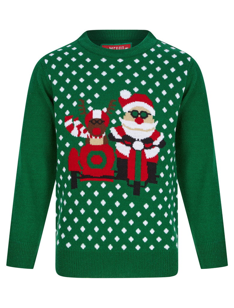 Kids Boys Christmas Jumper Sidecar Polka Dot Xmas Sweater Pullover Novelty