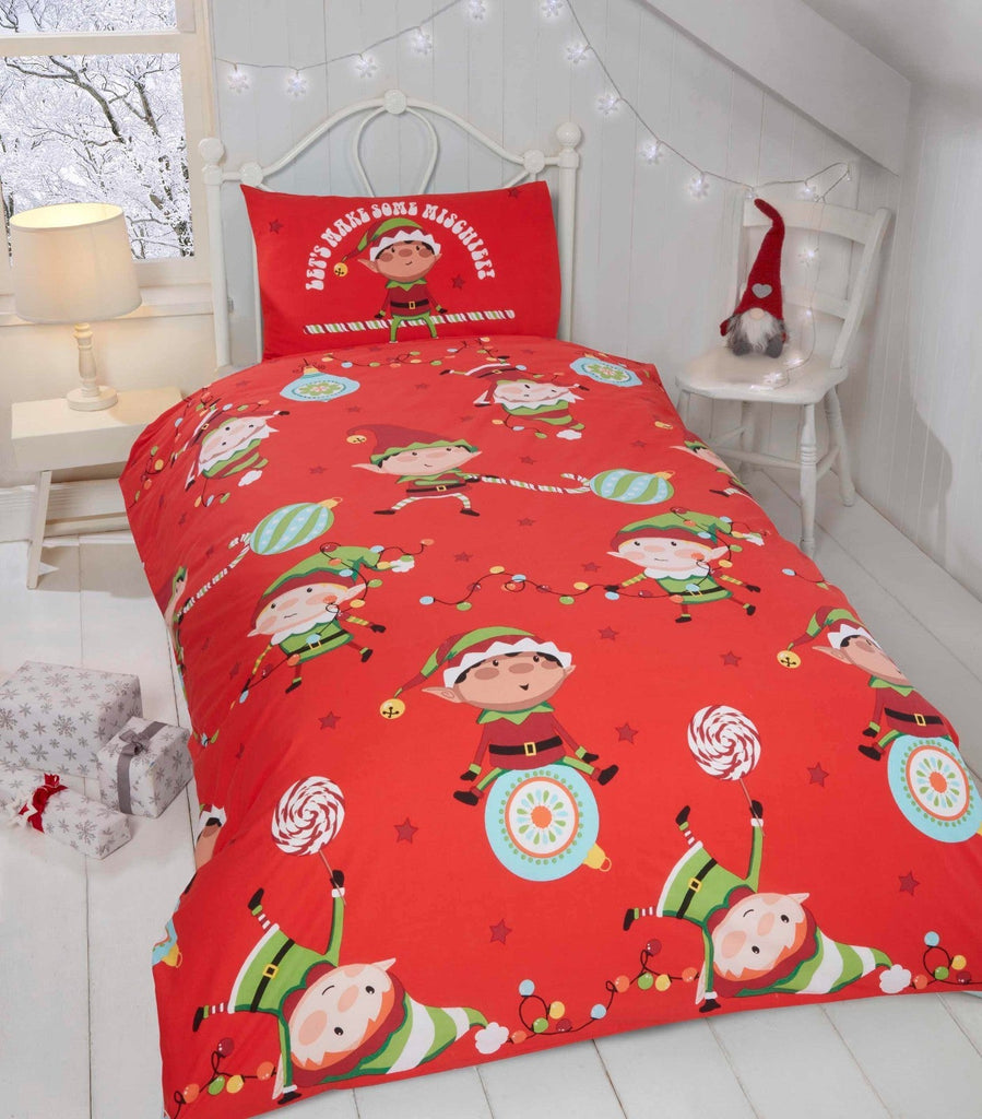 Naughty Elves Xmas Childrens Single Duvet Quilt Cover Bedding Set