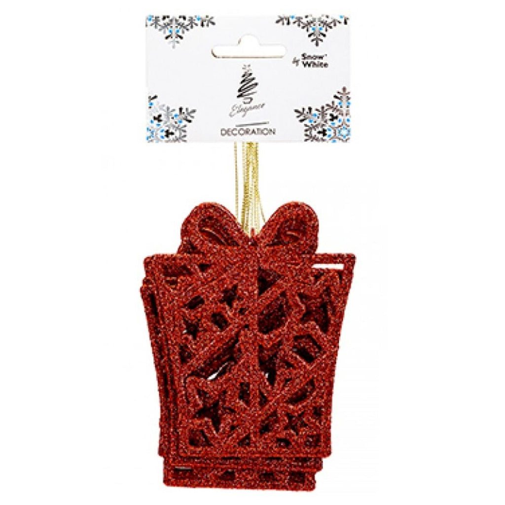 Glitter Christmas Tree Decorations Set of 6 Presents - Red