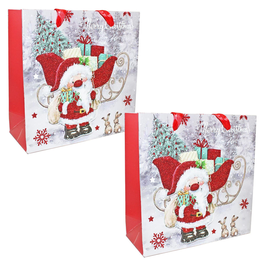 2 Pack 3D Christmas Gift Bags 16Cm X 16Cm Glittery - Choose Design