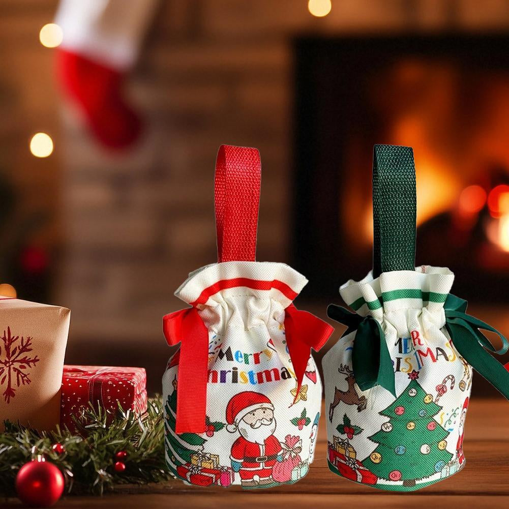 Christmas Drawstring Canvas Gift Bags Reusable Christmas Storage Treat Bags Z4F8