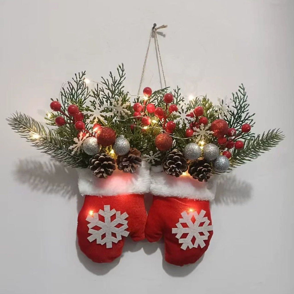 Christmas Wreath Indoor Christmas Mitten Wreath with LED Lights