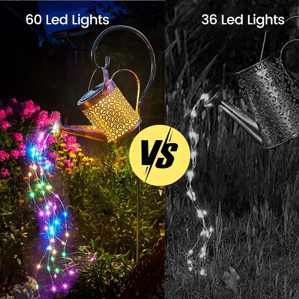 Solar Power LED String Light Watering Can Hollow Outdoor Garden Lamp Decor Xmas