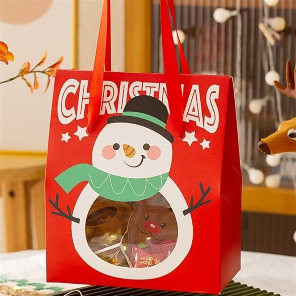 Christmas Santa Window Paper Box with Handle Candy Cookie Gift Packaging Bags