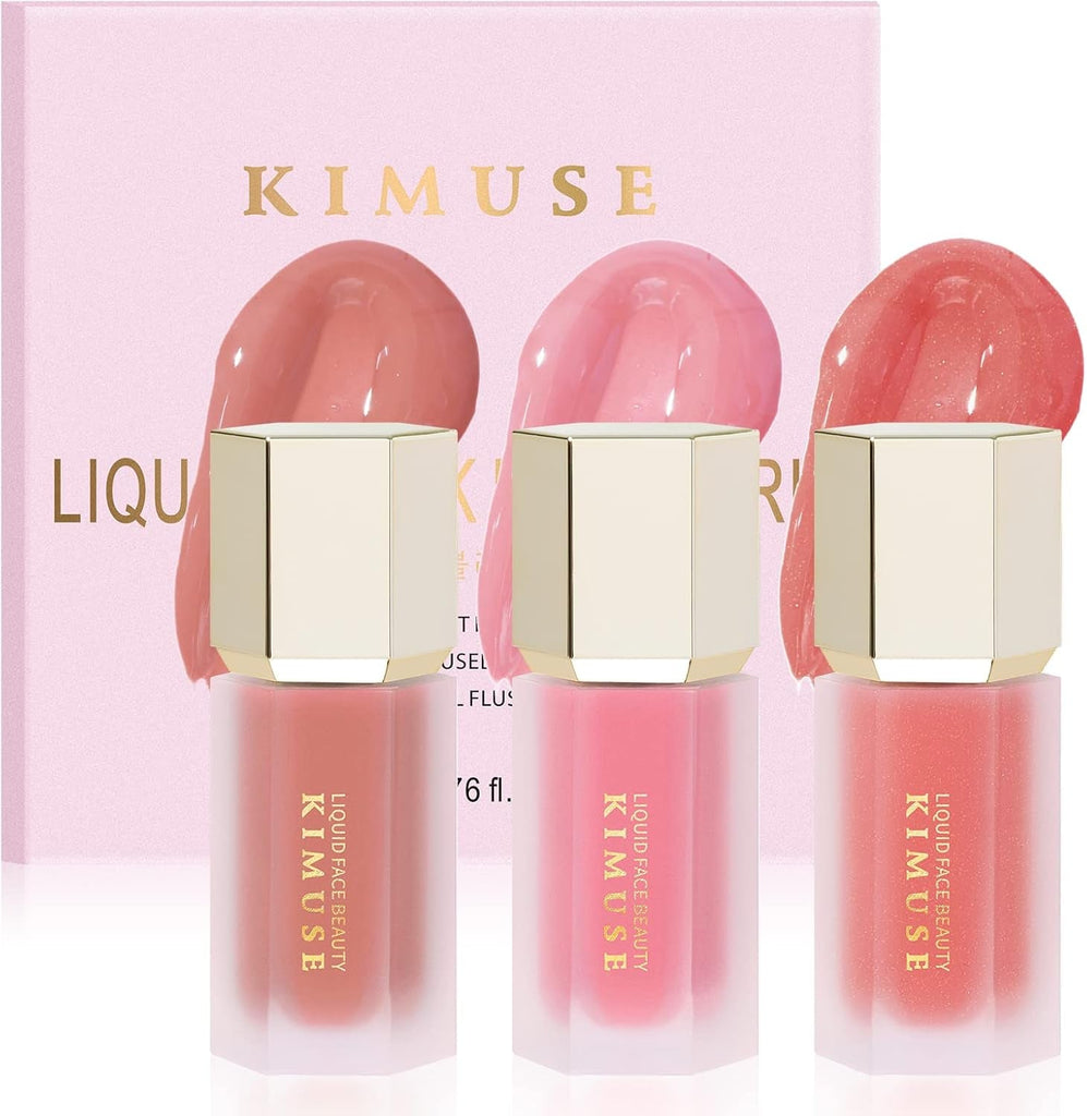 3PCS Liquid Blush Set, 3 Colors Soft Blush Lightweight Natural-Looking Long-Lasting Blush Stick, Easy-To-Apply, Blends Effortlessly, Cream Blush for Cheek, Eye, Lips (Soft Pink Trio)
