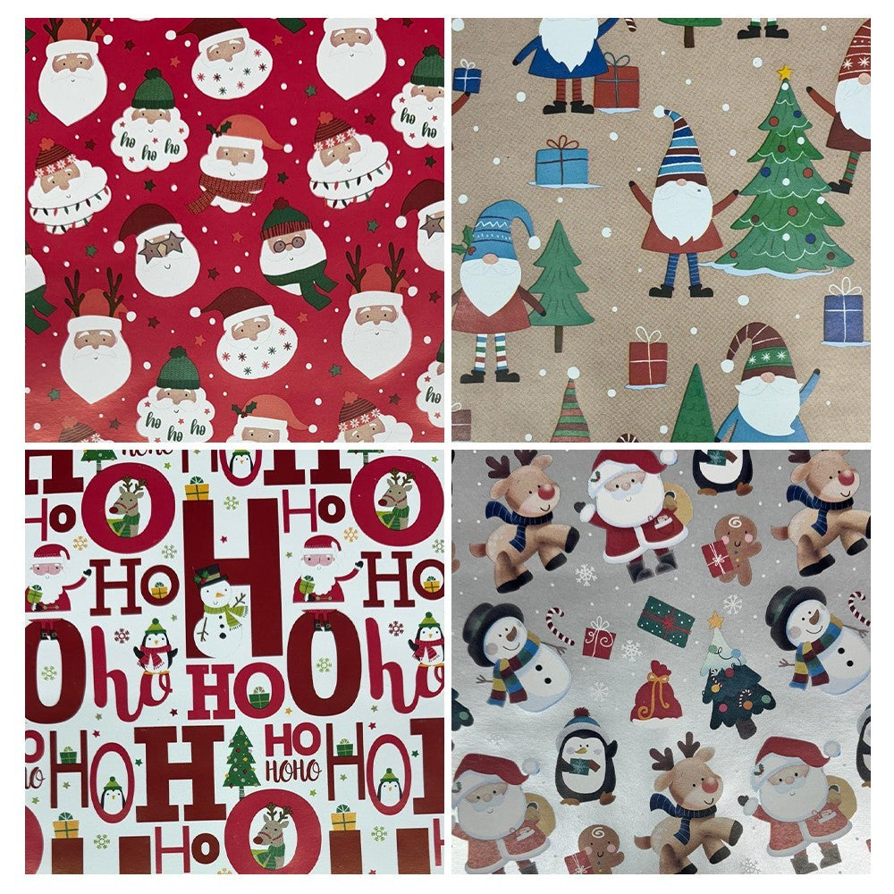 4 X 4M Christmas Cute Wrapping Paper Rolls with 100 Matching Foil Gift Tags