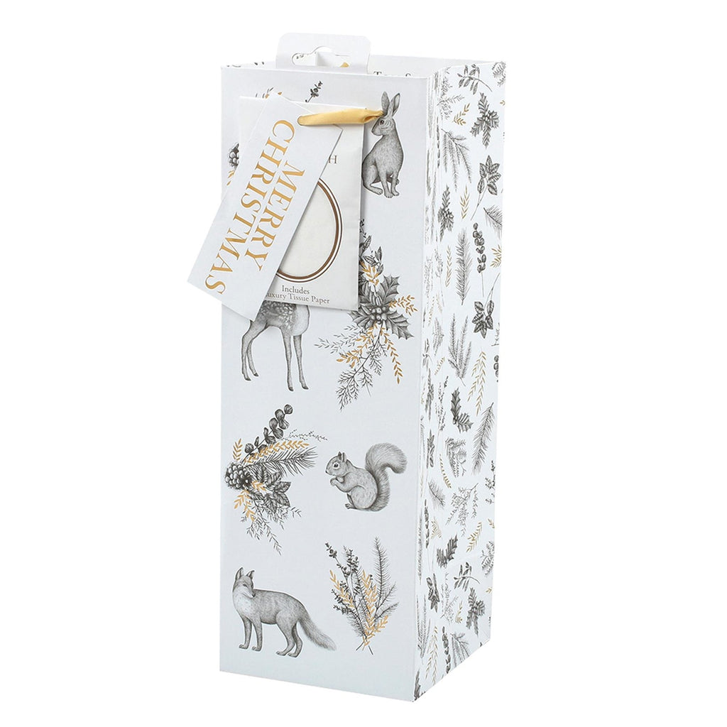 Tom Smith Christmas 3 X Gift Bags Small Medium Bottle White and Gold Stag Mix