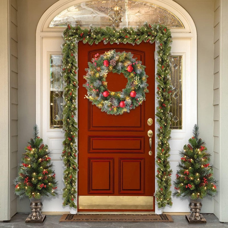 LED Christmas Wreath for Front Door Garland Christmas Xmas Ball Decor Outdoor Uk