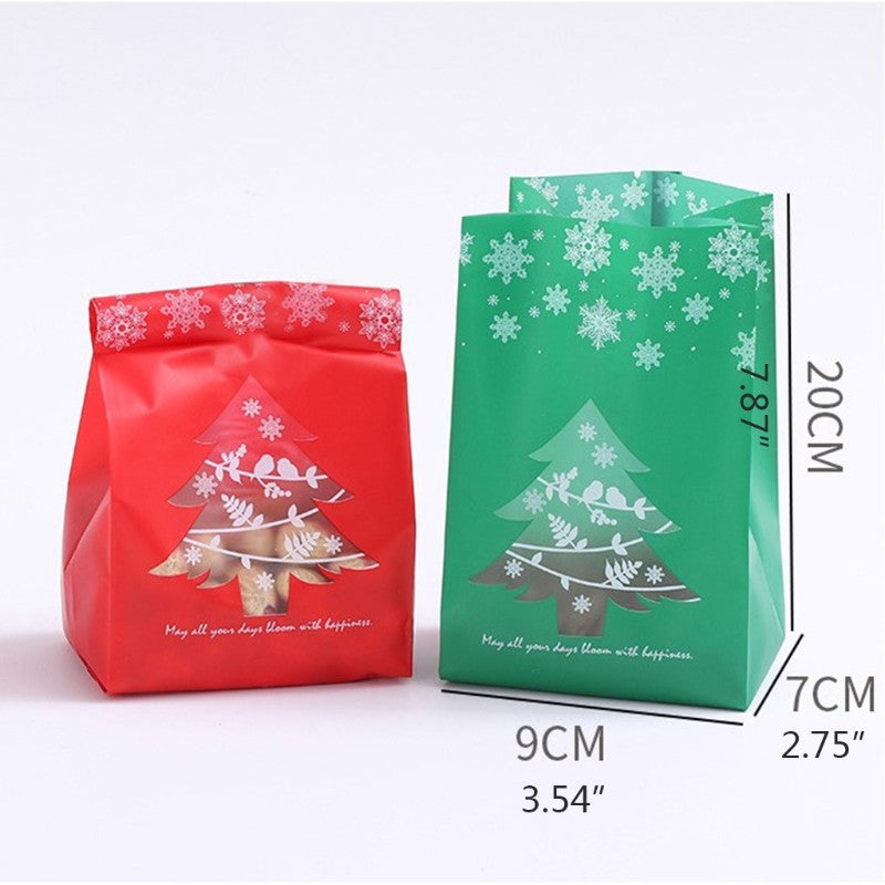 50Pcs Christmas Plastic Candy Bag Snowflake Tree Cookies Packaging Decor