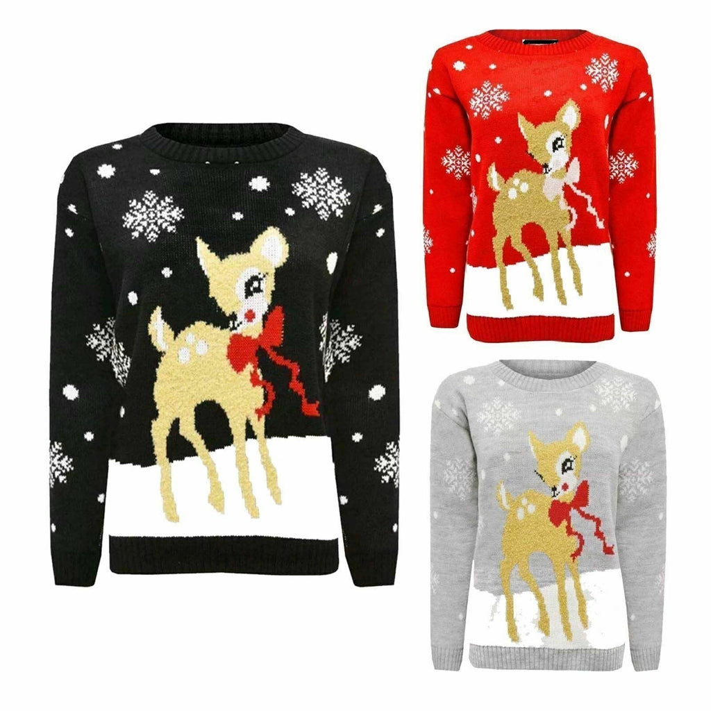 New Kids Boy Girls Christmas Deer Bambi Novelty Xmas Party Jumper Sweater Top
