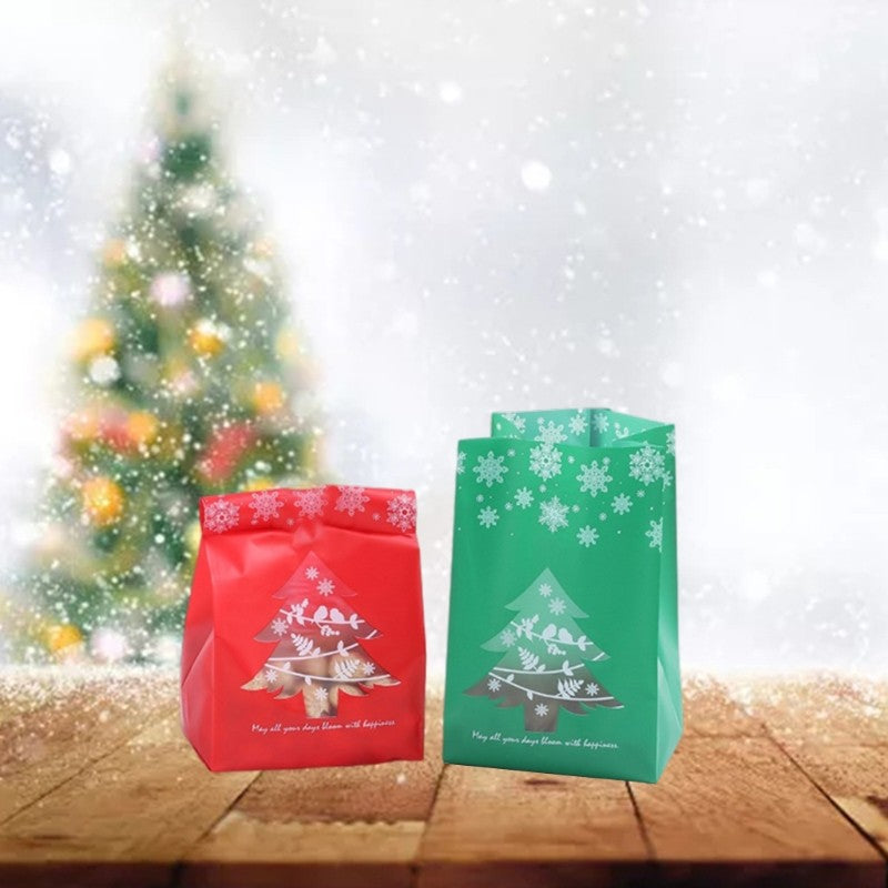50Pcs Christmas Plastic Candy Bag Snowflake Tree Cookies Packaging Decor