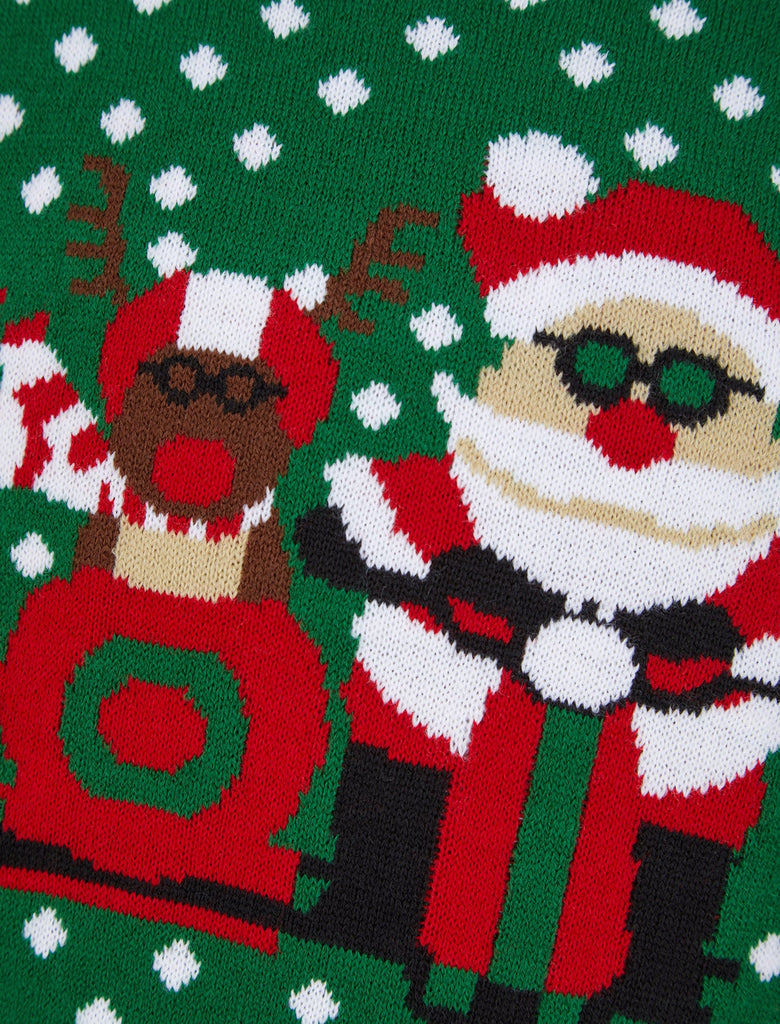 Kids Boys Christmas Jumper Sidecar Polka Dot Xmas Sweater Pullover Novelty