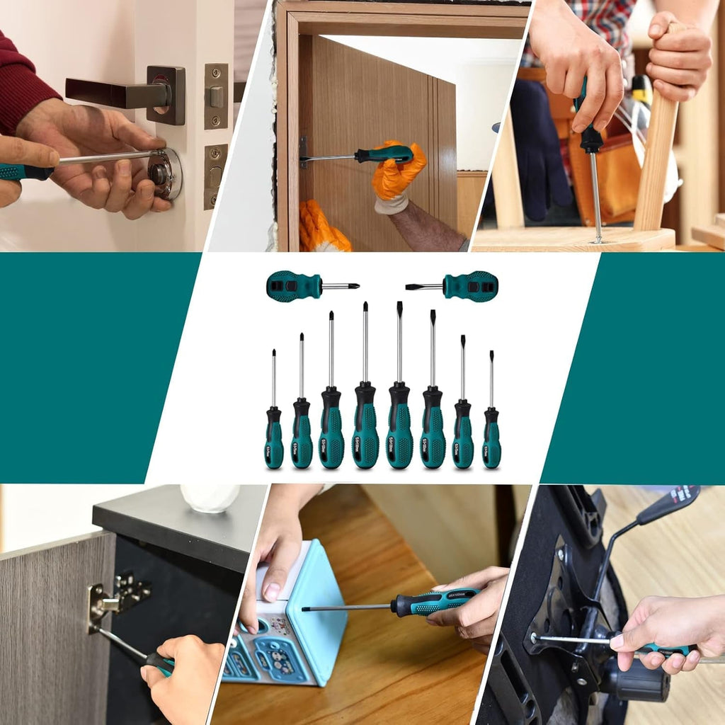 10Pcs Screwdriver Set,Heavy Duty Chrome Vanadium Steel Made,Magnetic Screwdriver with 5 Cross& 5 Flat Head,Durable Hand Tools in Carry Bag