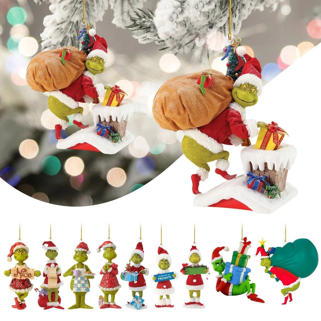 2D Flat Merry Christmas Grinch Ornament Xmas Tree Hanging Figure Decor Pendants