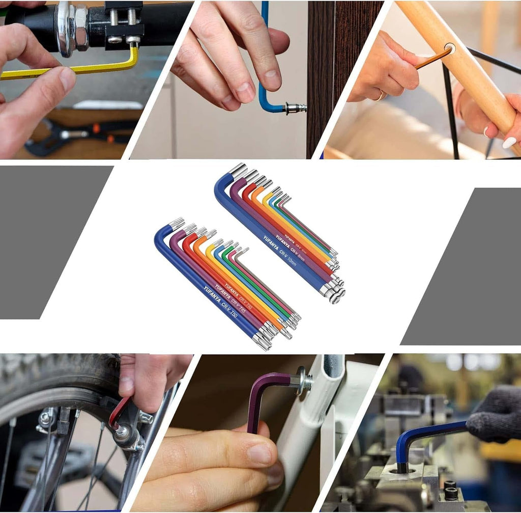 18PCS Allen Key Set,Metric Ball End Allen Hex Key Set and Torx/Star Key Set with Colour Coding,Sizes T10-T50,1.5Mm-10Mm for Furniture Assembly,Bike,Motorcycle Maintenance,Household Diy,Case Package