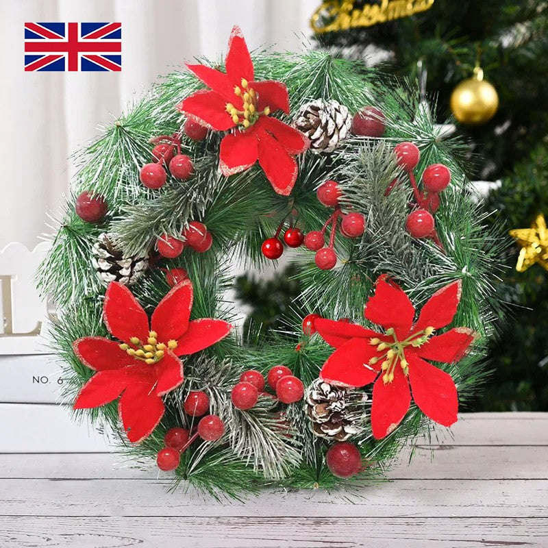 30CM Christmas Wreath with Lights Front Door Wreath Garland Hanging Decor BG