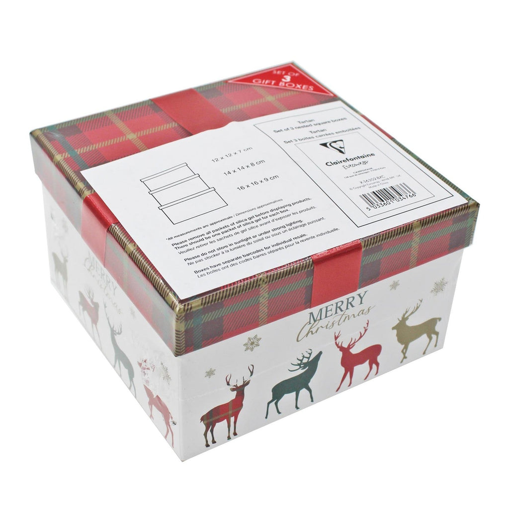 Christmas Gift Boxes 3 Pack Lift off Lids with Ribbon 12Cm 14Cm 16Cm - Reindeers