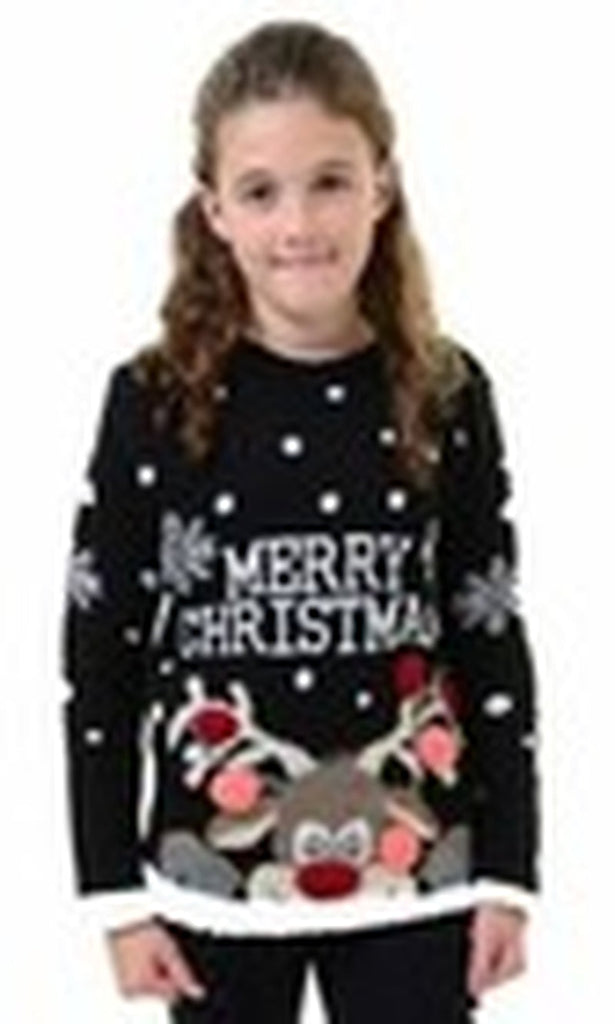 Kids Girls Boys Merry Xmas Christmas Pom Pom 3D Retro Jumper Sweater Top Novelty