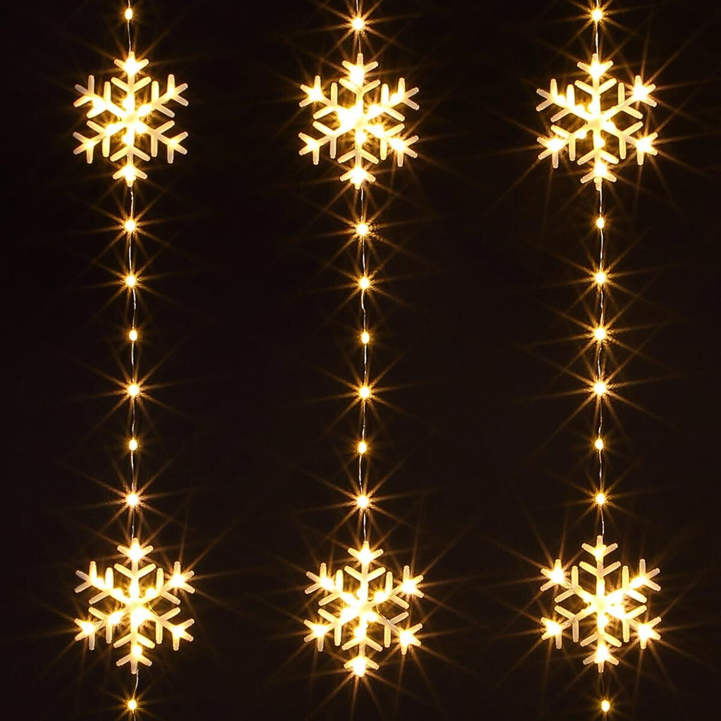 1.2M X 0.9M Christmas Snowflake LED Warm White Plug in Curtain Lights