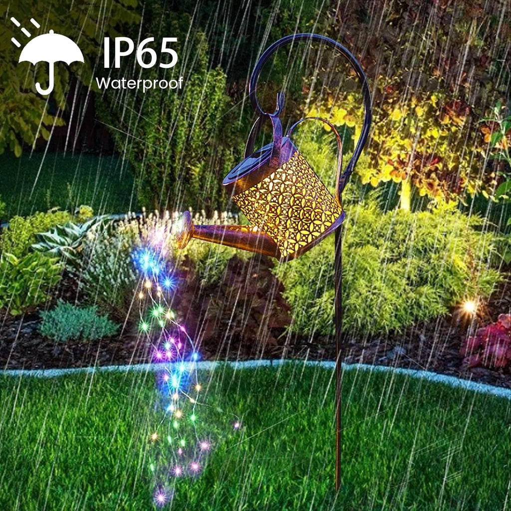 Solar Power LED String Light Watering Can Hollow Outdoor Garden Lamp Decor Xmas