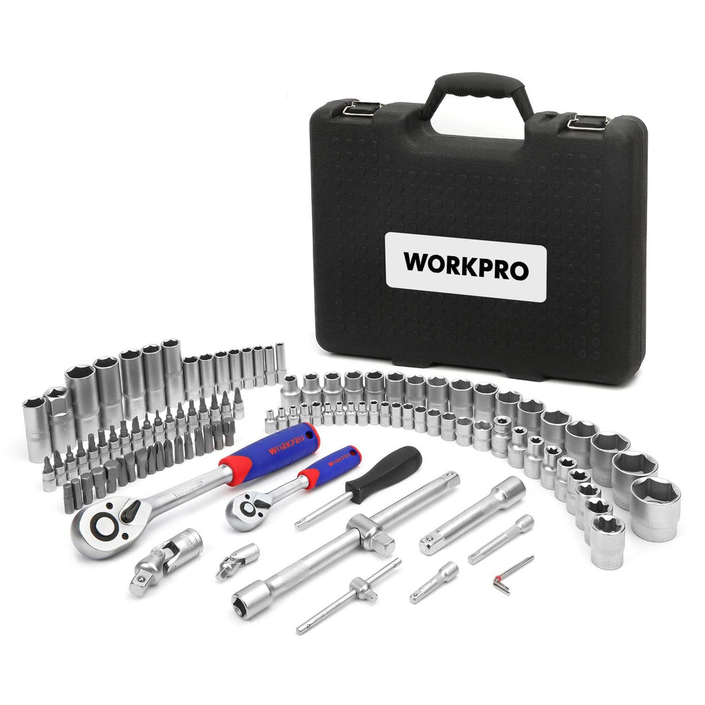 108-Piece 1/4"&1/2" Drive Socket Set with Bits, Quick Release Ratchet Wrench - CR-V Mechanic Tool Set for DIY, Car Repair