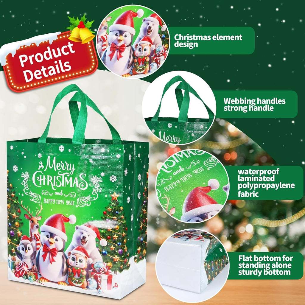 6 Pack Christmas Tote Bag, Extra Large Reusable Grocery Bag with Handle