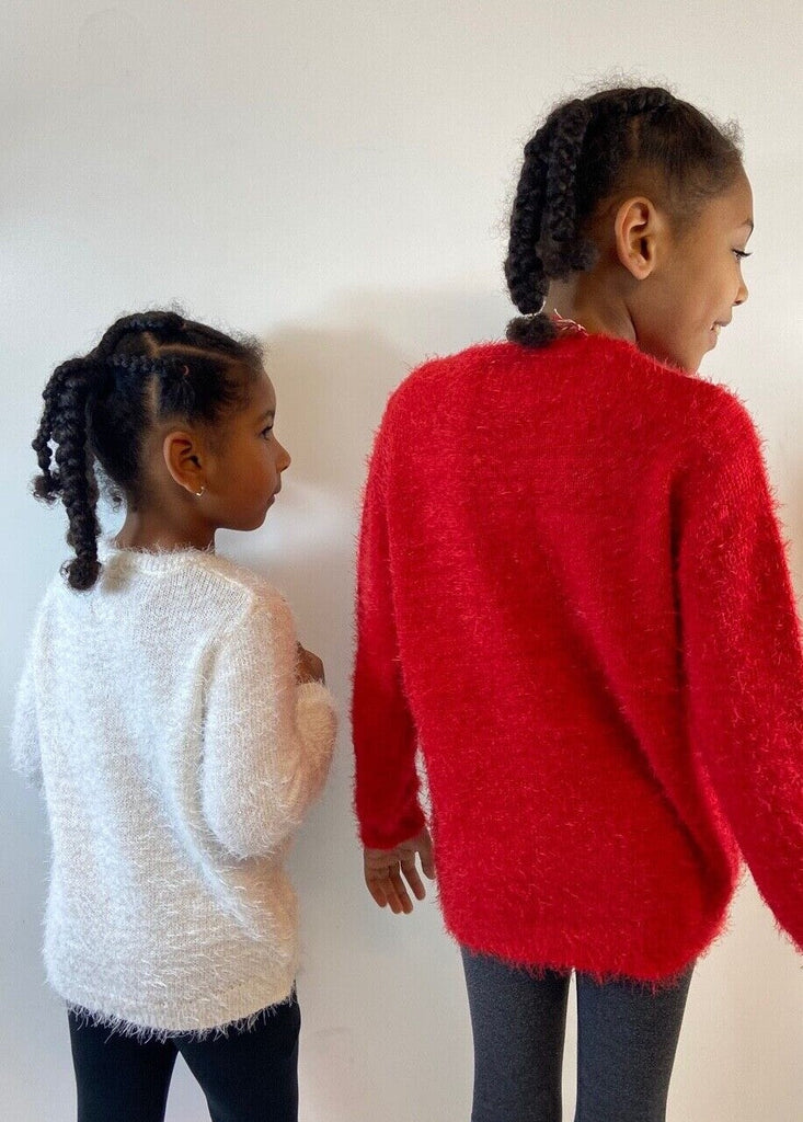 Christmas Jumper Kids Girls Bull Dog Xmas Knit Sweater Pullover Red 3-12 YRS