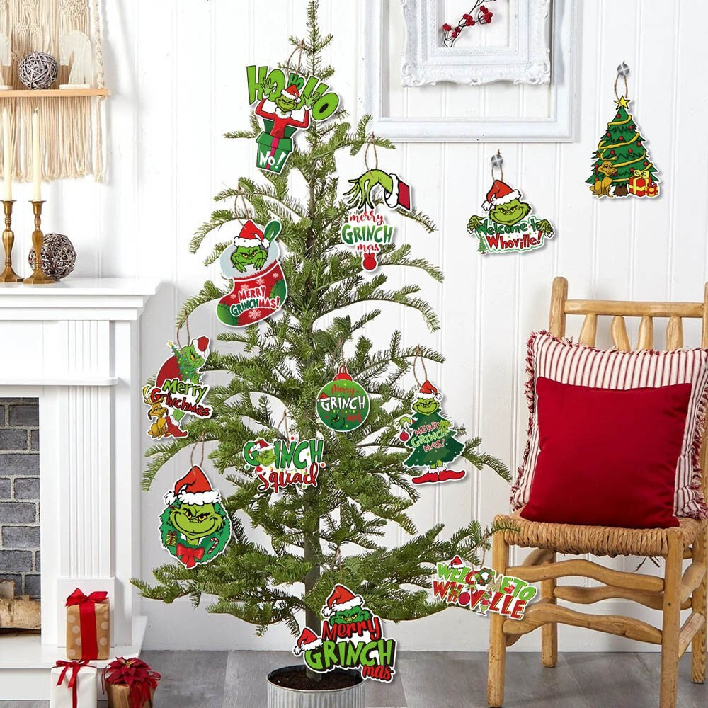 12X Merry Christmas Grinch Ornaments Xmas Tree Hanging Decoration Figure Pendant