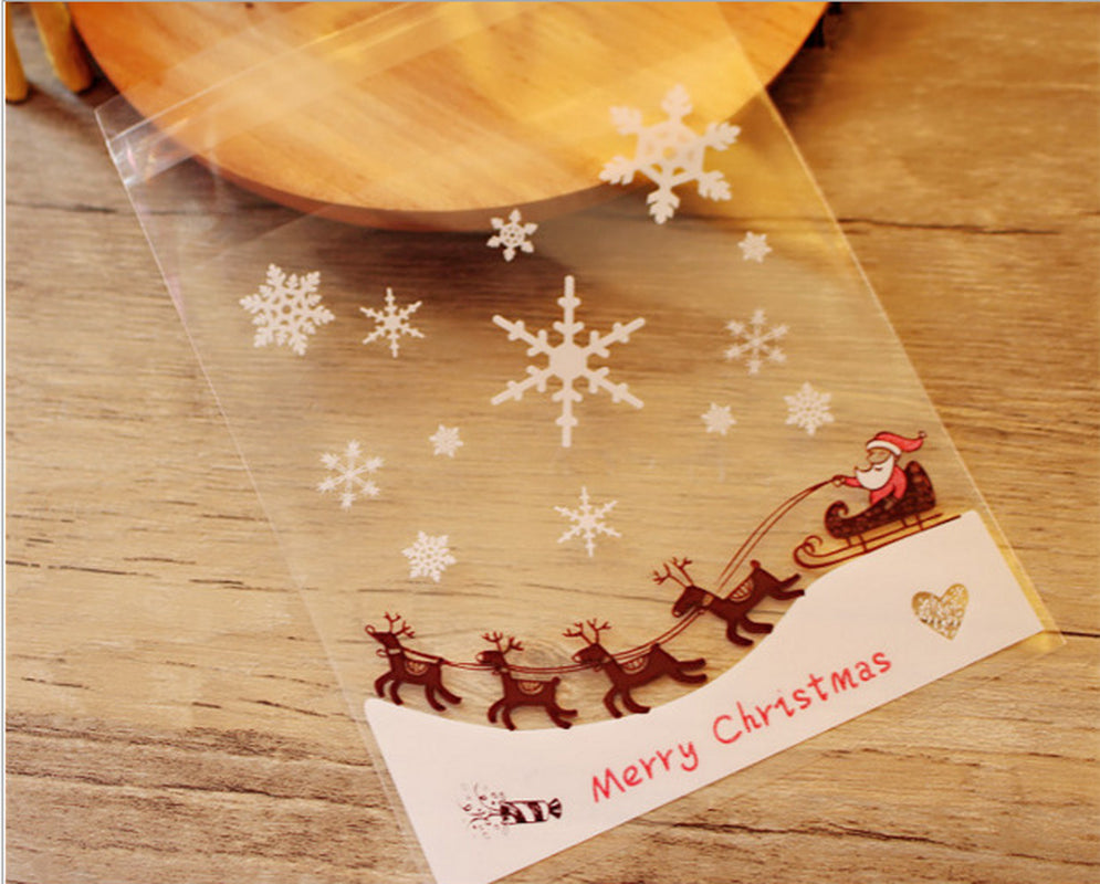 New Christmas 100Pcs Self Adhesive Bag Cookie Candy Gift Packaging Bags 10X10Cm